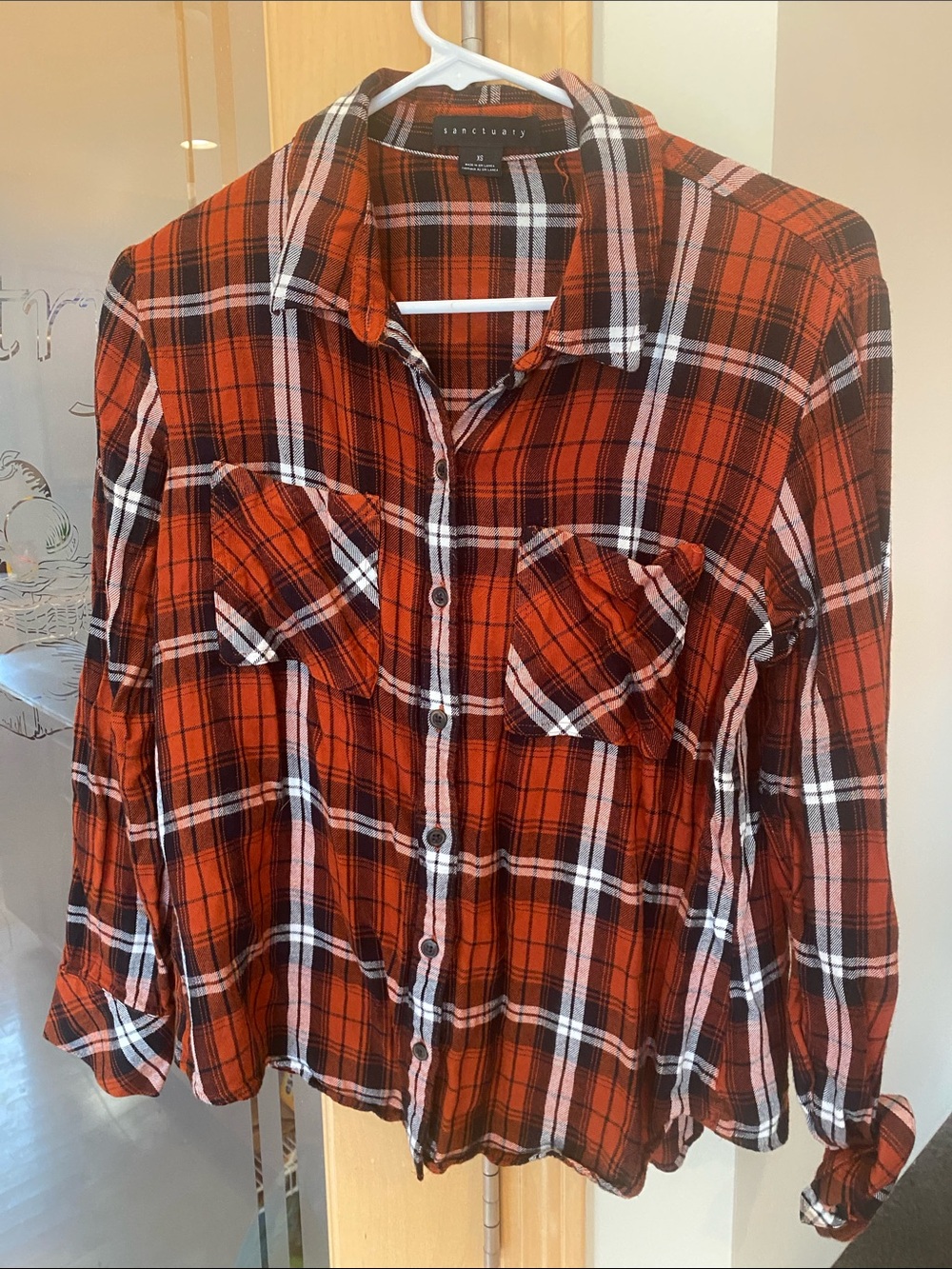 Sanctuary Orange and Black Plaid Button-Up Shirt